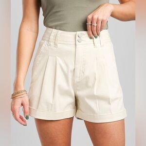 BKE High Rise Pleated Stretch Cuffed Shorts Natural Medium